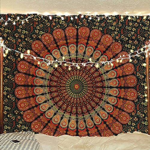 Bless International-Organic-Cotton-Golden-Green-Handmade-Mandala-Tapestry - color: Golden Green, size: 72"L x 54"W