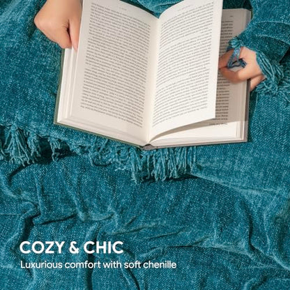 RECYCO Chenille Throw Blanket for Couch, 60"x80", Teal - color: Teal, size: 60'' X 80''