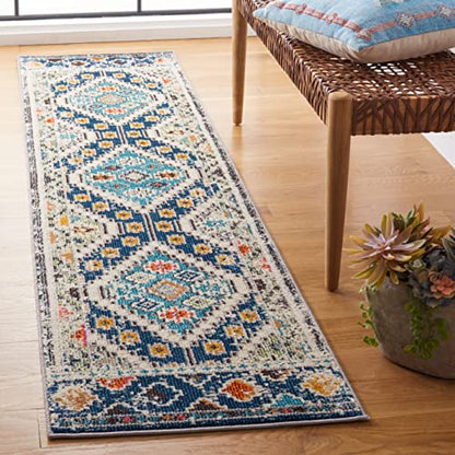 SAFAVIEH Madison Collection Runner Rug - 2' x 8', Navy & Beige, Boho Diamond Distressed Design, Non-Shedding & Easy Care, Ideal for High Traffic Areas in Living Room, Bedroom (MAD418M) - color: Navy/Beige, size: 2' x 8' (Runner)