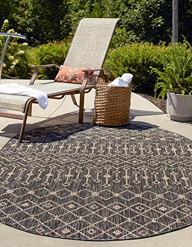 Unique Loom Outdoor Trellis Collection Area Rug - Tribal Trellis (3' 3" x 5' 3" Oval, Charcoal Gray/ Natural) - color: Charcoal Gray/Natural, size: 3'3" x 5'3" (Oval)