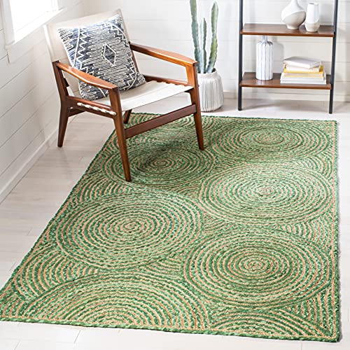 SAFAVIEH Cape Cod Collection 3' x 5' Green/Natural CAP203Y Handmade Boho Braided Circles Jute & Cotton Entryway Living Room Foyer Bedroom Accent Rug - color: Green/Natural, size: 3' x 5' (Rectangular)