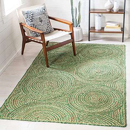 SAFAVIEH Cape Cod Collection 3' x 5' Green/Natural CAP203Y Handmade Boho Braided Circles Jute & Cotton Entryway Living Room Foyer Bedroom Accent Rug - color: Green/Natural, size: 3' x 5' (Rectangular)