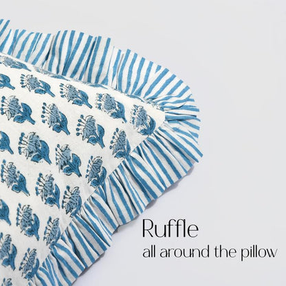 CPC Apatite Blue Block Print Ruffle Sham Pillow Cover 12x20 Inch, Pack of 1 - color: Apatite Blue, size: 20" x 12" (Pack of 1)