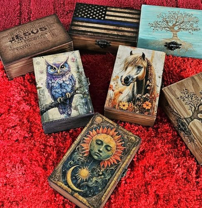 Celestial Sun & Moon Tarot Box | Astrology Sun and Moon Design Jewelry Trinket Keepsake Fengshui Lucky Talisman Storage Box | Gift Idea, Tarot Lover Ornaments for Home Decor (7TCS2)