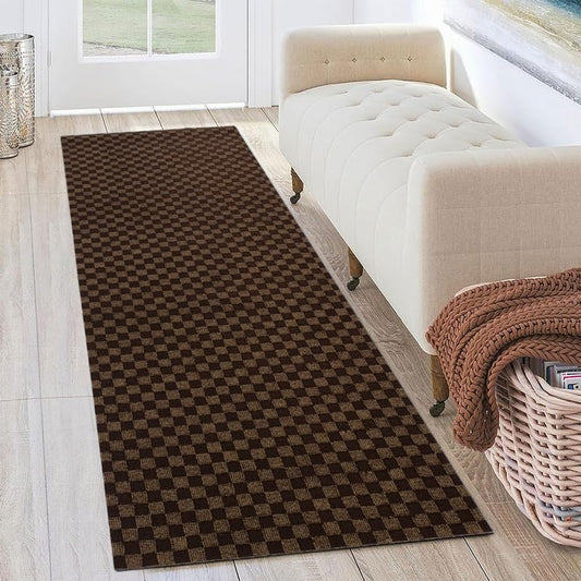 Petgrow Hallway Runner Rug 2FTX8FT,Super Skid Resistant TPR Backing Area Rug Runner, Indoor Outdoor Carpet Door Mat for Floor Entryway Kitchen Laundry Balcony Garage Corridor Stair,Brown - color: Checked Brown, size: 2FTX8FT