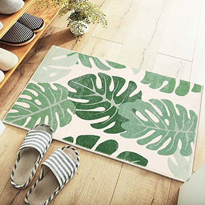 Lukinbox Green Bathroom Rugs Non Slip, Cute Washable Bath Rugs Mat, Small Leaf Bathroom Mat Soft Plant Area Rug for Indoor Shower Bathtub, 20"x31" - size: 20" x 31"