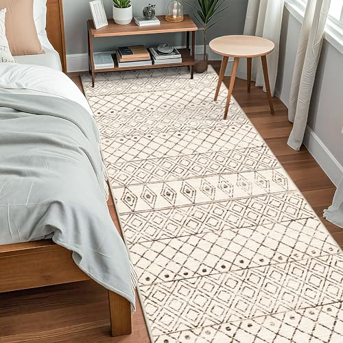 Washable 4x10 Non Slip Moroccan Runner:Hallway Runner Rug Geometric Beige - color: Geo Beige, size: 4' x 10' (Rectangular)
