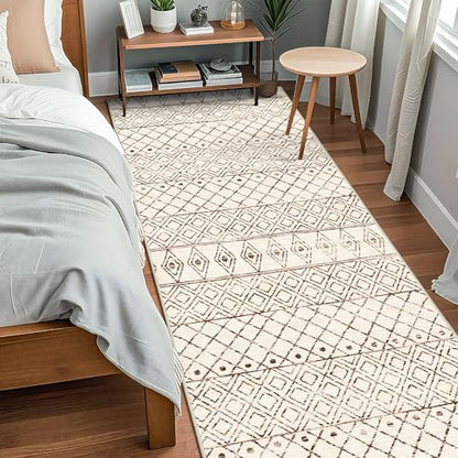 Washable 4x10 Non Slip Moroccan Runner:Hallway Runner Rug Geometric Beige - color: Geo Beige, size: 4' x 10' (Rectangular)
