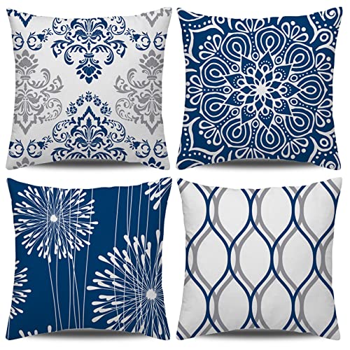 Coliuso Decorative Throw Pillow Covers 20x20 Set of 4, Modern Simple Square Pillow Case Cushion Cover for Sofa Couch Farmhouse Living Room (Blue, 20"x20") - color: Blue, size: 20" x 20" (Pack of 4)