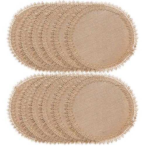 FunWheat Burlap Round Braided Placemats Set of 12 for Dining Tables 15 Inch Heat Resistant Jute Table Mats Farmhouse Woven Fabric Natural Place mats (Brown Jute Lace) - color: H Brown Jute Lace, size: 12pcs