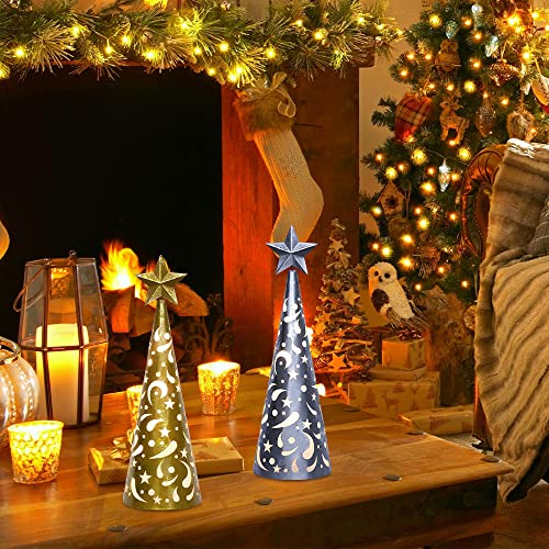 YEAHOME Christmas Decorations Indoor, 2 Pack Lighted Christmas Table Decor with Star and LED Lights Battery Operated Home Decor, Xmas Holiday Wedding Party Tabletop Desk Ornament (Gold, Silver)