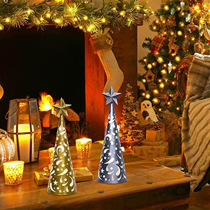 YEAHOME Christmas Decorations Indoor, 2 Pack Lighted Christmas Table Decor with Star and LED Lights Battery Operated Home Decor, Xmas Holiday Wedding Party Tabletop Desk Ornament (Gold, Silver)