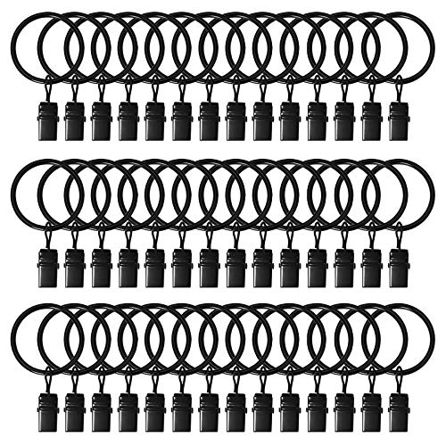 42 Pack Curtain Rings with Clips 1.26" Interior Diameter,Metal Drapery Ring with Clips Compatible with up to 1 inch Drapery Rod,Strong Vintage Decorative Rustproof Drapery Ring with Hooks(Black) - color: Black, size: 1.26"-42pack