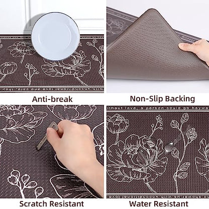 Kitchen Floor Mat Set of 2, Anti Fatigue Kitchen Mat 17"x59"+17"x29" - color: Brown, size: 17"x59"+17"x29"