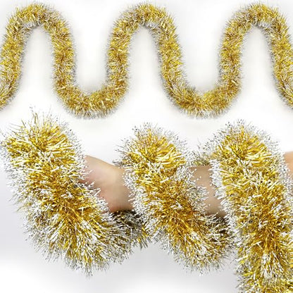 50FT Gold Christmas Tinsel Garland Christmas Tree Decoration - color: Gold White