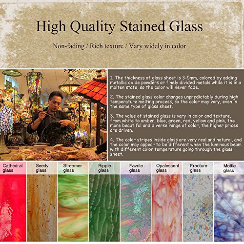 Bieye W10023 Mission Tiffany Style Stained Glass Window Panel with Chain, 24-inch Wide Square Shape, Brown