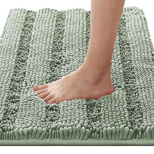 H.VERSAILTEX Bath Mats for Bathroom Non Slip Thick Chenille Striped Bath Rug Absorbent Fluffy Soft Shaggy Rugs Washable Dry Fast Plush Mats for Indoor, Bath Room, Tub - 17" x 24", Sage - color: Sage, size: 17" x 24"