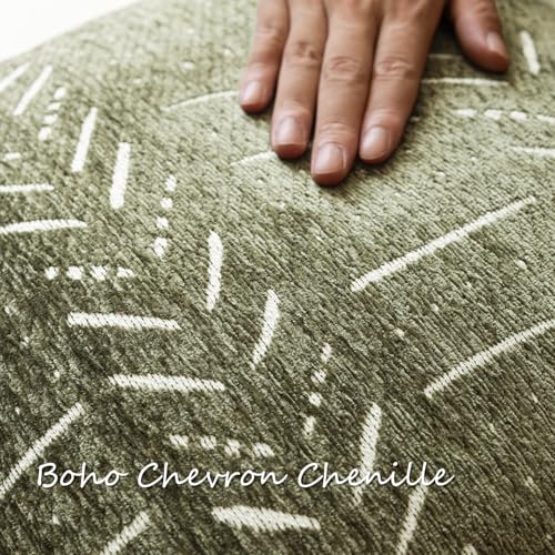 Foindtower Set of 2 Decorative Chenille Jacquard Throw Pillow Covers Textured Farmhouse Lumbar Cushion Covers Modern Boho Accent Home Decor for Sofa Chair Couch Bed Living Room,12×20 Inch,Olive Green - color: Olive Green, size: 20" x 12" (Pack of 2)