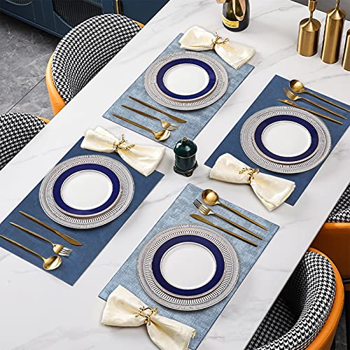 SUEH DESIGN Leather Placemats Table Mats Set of 6, Navy Blue & Light Blue - color: A: Navy Blue & Light Blue