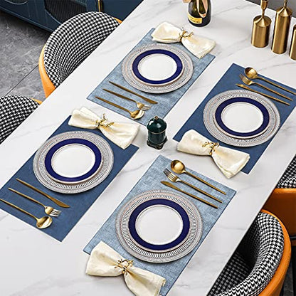 SUEH DESIGN Leather Placemats Table Mats Set of 6, Navy Blue & Light Blue - color: A: Navy Blue & Light Blue