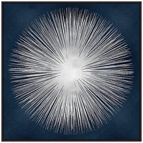 Amanti Art Framed Canvas Wall Art 30x30 Sunburst on Dark Blue I by Abby Young, Framed Wall Art Canvas, Abstract Artwork, Modern Decor, Large Poster Painting for Living Room, Bedroom, Bathroom, - color: Sylvie Black, size: 30"L x 30"W