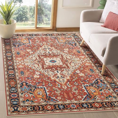 Amearea Vintage Design Area Rug for Living Room, 4x6 Orange Bedroom Rug - color: Orange, size: 4' X 6' (Rectangular)
