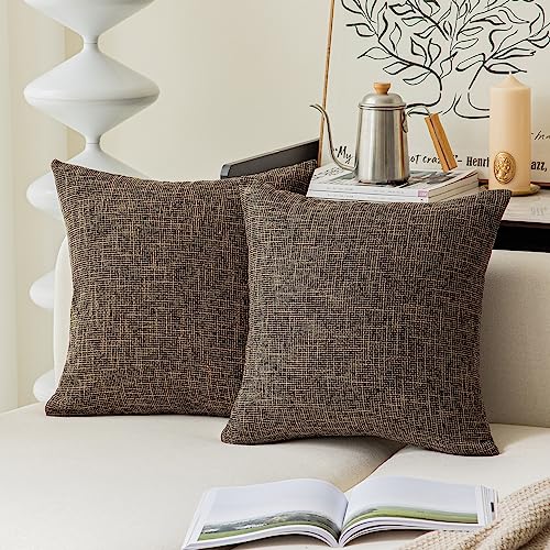 Kevin Textile Faux Linen Square 2 Tone Woven Fine Throw Pillow Sham Cushion Case Covers for Car/Couch Use, 18-inch(2 Packs, Black Gold) - color: Black Gold, size: 18" x 18" (Pack of 2)