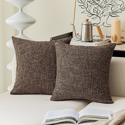 Kevin Textile Faux Linen Square 2 Tone Woven Fine Throw Pillow Sham Cushion Case Covers for Car/Couch Use, 18-inch(2 Packs, Black Gold) - color: Black Gold, size: 18" x 18" (Pack of 2)