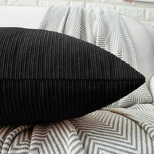 HWY 50 Black Chenille Throw Pillow Covers 16x16 Inch Buttons Pack of 2 - color: Black, size: 16" x 16" (Pack of 2)