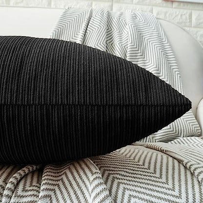 HWY 50 Black Chenille Throw Pillow Covers 16x16 Inch Buttons Pack of 2 - color: Black, size: 16" x 16" (Pack of 2)