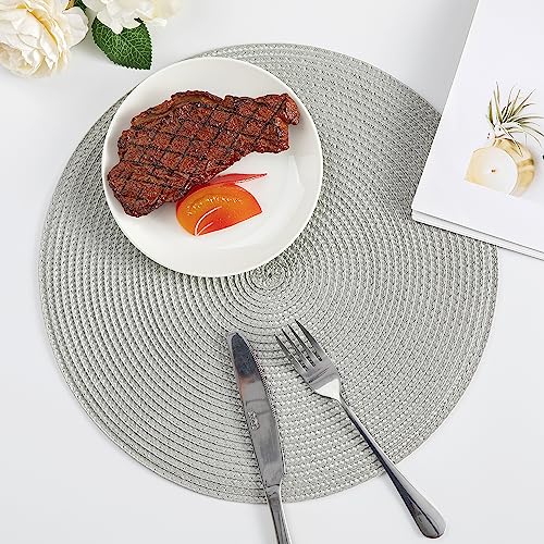 Round Placemats, Crossweave Heat Resistant Classic Woven Round Place Mats Diameter 13.5 inch for Kitchen Table Set of 6 (Light Gray) - color: Light Gray
