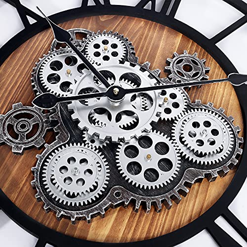 Lafocuse 23 Inch Steampunk Large Wall Clock with Moving Gears Wooden Brown
