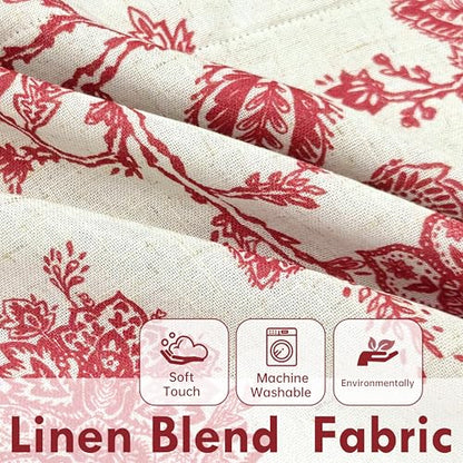 DriftAway Freda Jacobean Floral Linen Blend Blackout Thermal Insulated Energy Saving Privacy Window Linen Curtain Valance Rod Pocket 2 Layers Single 52 Inch by 14 Inch Plus 2 Inch Header Red Beige - color: Red, size: 52"W x 14"L (Pack of 1)