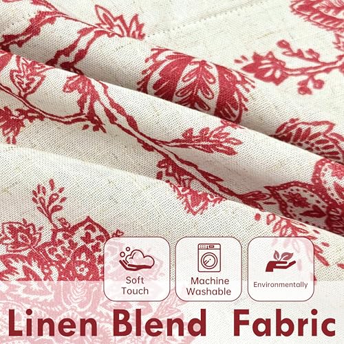 DriftAway Freda Jacobean Floral Linen Blend Blackout Thermal Insulated Energy Saving Privacy Window Linen Curtain Valance Rod Pocket 2 Layers Single 52 Inch by 24 Inch Plus 2 Inch Header Red Beige - color: Red, size: 52"W x 24"L (Pack of 1)