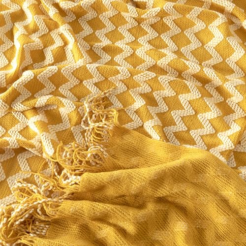 Double Diamond Acrylic Knitted Throw Blanket, Yellow, 50x60 - color: Yellow