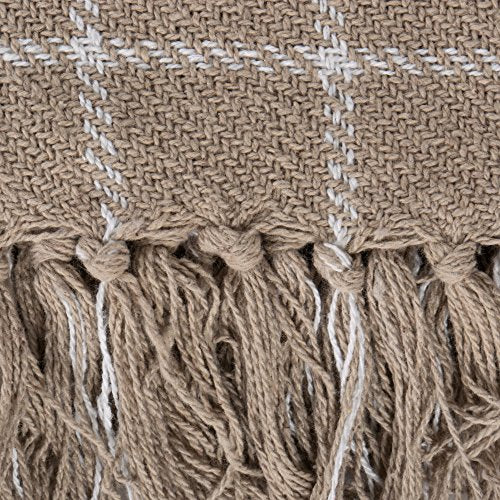 DII Transitional Checked Plaid Woven Throw, 50x60, Stone - color: Stone, size: 50x60"