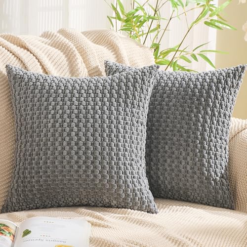 GAWAMAY Decorative Corduroy Throw Pillow Covers 22x22 Dark Gray 2 Pack - color: Grey, size: 22" x 22" (Pack of 2)