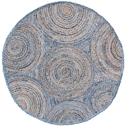 SAFAVIEH Cape Cod Collection Accent Rug - 4' Round, Blue & Natural, Handmade Jute, Ideal for Living Room, Foyer, Bedroom (CAP203M-4R) - color: Blue/Natural, size: 4' (Round)