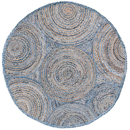SAFAVIEH Cape Cod Collection Accent Rug - 4' Round, Blue & Natural, Handmade Jute, Ideal for Living Room, Foyer, Bedroom (CAP203M-4R) - color: Blue/Natural, size: 4' (Round)