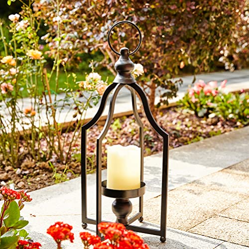 Glitzhome 16.5" H Modern Farmhouse Black Metal Lantern Decorative Hanging Candle Lanterns (Small) - color: Black Small