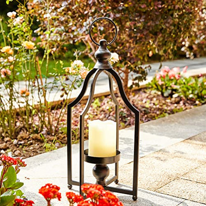 Glitzhome 16.5" H Modern Farmhouse Black Metal Lantern Decorative Hanging Candle Lanterns (Small) - color: Black Small