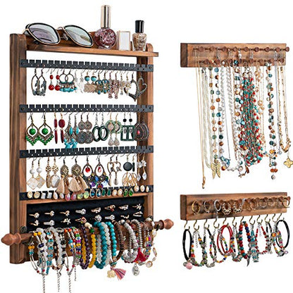 3Pcs Wood Earring Organizer,Wall Jewelry Organizer,Jewelry Storage - color: Brown+Black