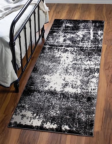 Keen Home Design Abstract Non-Shedding Runner Rug, Soft Thick Pile, 2x8 - color: Abstract Black, size: 2'8" x 7'7" (Runner)