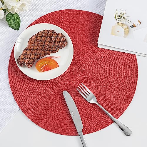 Round Placemats, Crossweave Heat Resistant Classic Woven Round Place Mats Diameter 13.5 inch for Kitchen Table Set of 6 (Red) - color: Red