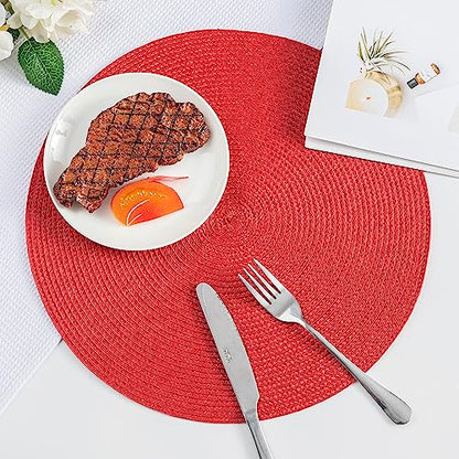 Round Placemats, Crossweave Heat Resistant Classic Woven Round Place Mats Diameter 13.5 inch for Kitchen Table Set of 6 (Red) - color: Red