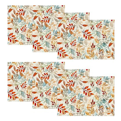 Artoid Mode Eucalyptus Leaves Fall Placemats Set of 6, 12x18 Inch Autumn Thanksgiving Table Mats for Table Runner Party Kitchen Dining Decoration - size: 12" x 18", Rectangular Set of 6