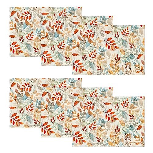 Artoid Mode Eucalyptus Leaves Fall Placemats Set of 6, 12x18 Inch Autumn Thanksgiving Table Mats for Table Runner Party Kitchen Dining Decoration - size: 12" x 18", Rectangular Set of 6