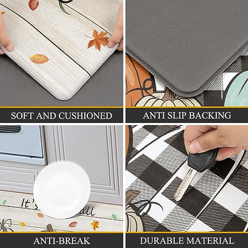 Pauwer Fall Kitchen Rugs Set of 2, Pumpkin Truck Anti Fatigue Kitchen Mat - color: Plaid Pumpkin