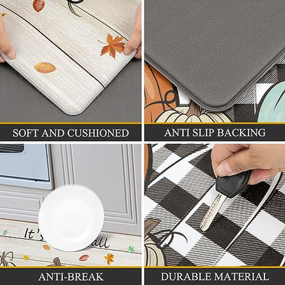 Pauwer Fall Kitchen Rugs Set of 2, Pumpkin Truck Anti Fatigue Kitchen Mat - color: Plaid Pumpkin
