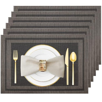 Black Gold Vinyl Placemats Set of 6, Heat Resistant Table Placemats - color: Black